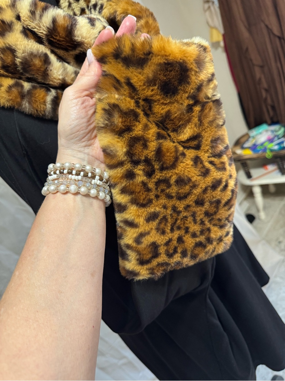 Philosophy Republic Clothing Black Leopard Faux Fur Trim Poncho Tunic XL - Picture 8 of 12